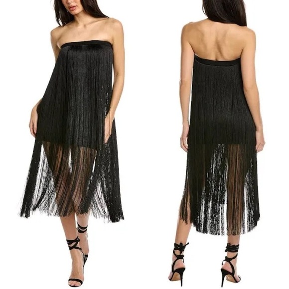 NWT Cynthia Rowley Gabrielle Strapless Fringe Dress Size 2 US Black - Picture 3 of 9